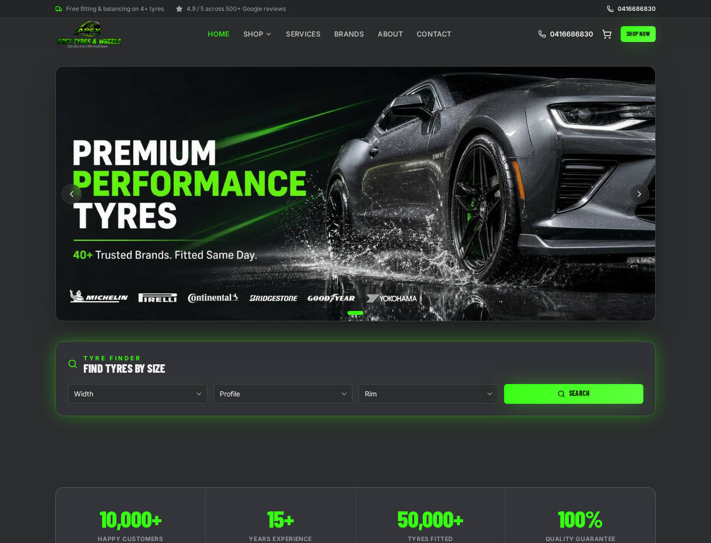 Apex Tyres & Wheels desktop website screenshot