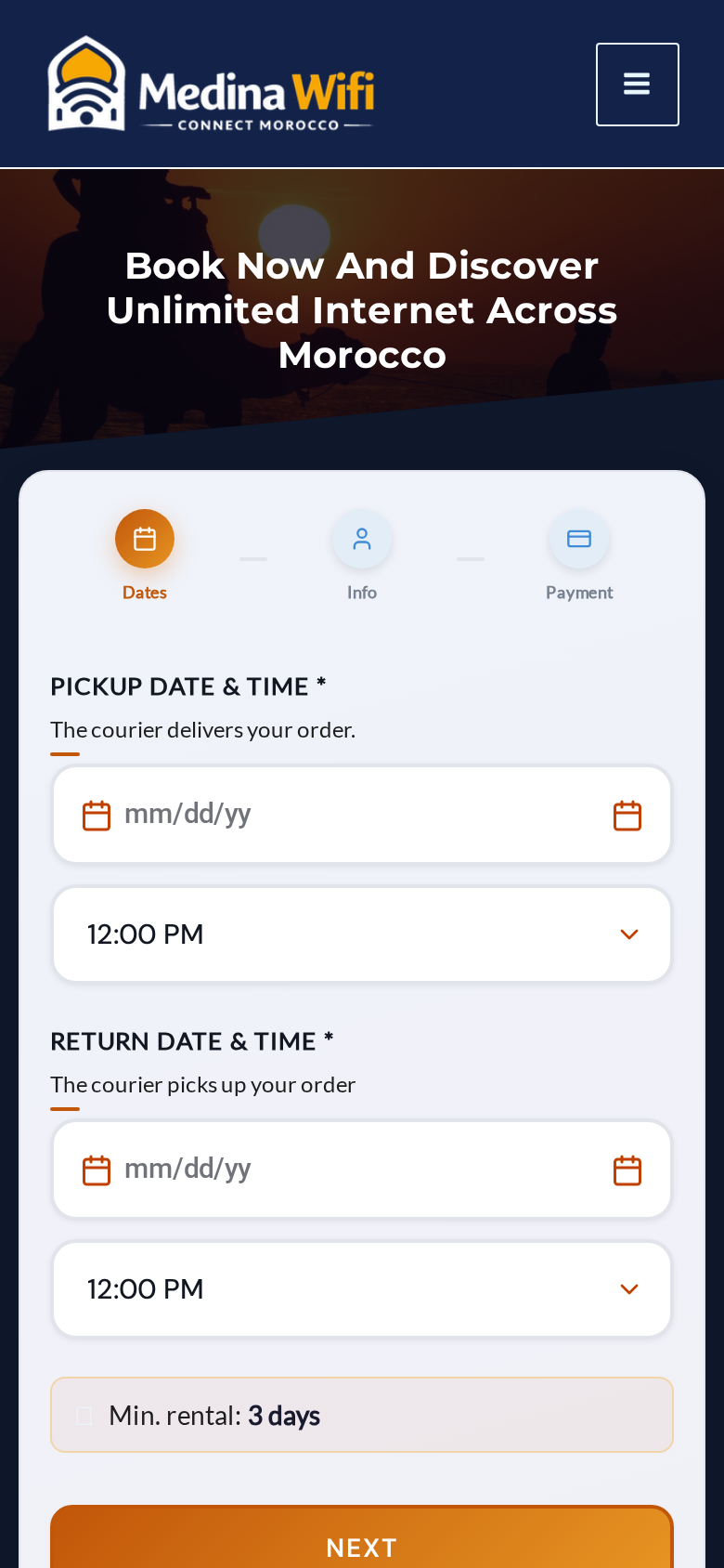 Medina Wifi mobile website screenshot