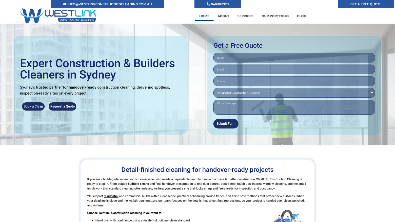 Westlink Construction Cleaning website preview